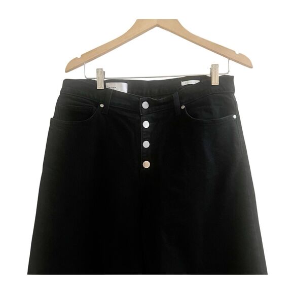 BLDWN Women’s High Rise Cropped Wide Leg Jeans Size 31 Black Exposed Buttons - Picture 3 of 8